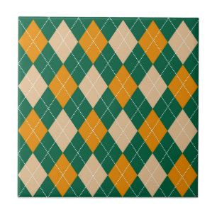 Azulejo Patrón retro verde beige mostaza argyle