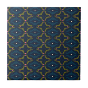 Azulejo Patrón Retro Vintage Azul Profundo