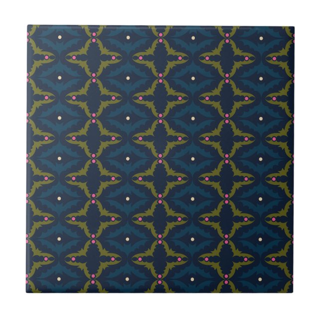Azulejo Patrón Retro Vintage Azul Profundo (Frente)