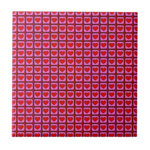 Azulejo Patrón Retro Vintage de Corazón a Cuadros Y2K