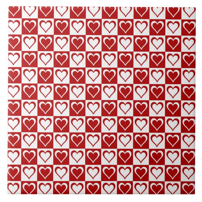 Azulejo Patrón rojo controlado con corazón (Frente)