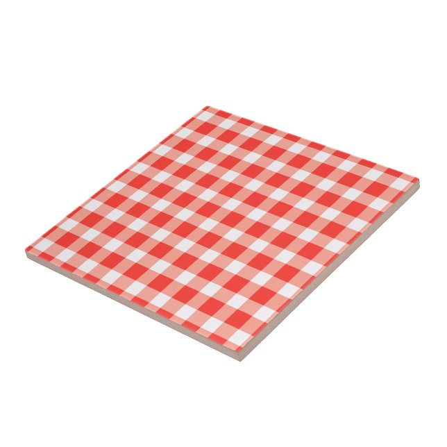 Azulejo Patrón rojo de Gingham blanco (Lado)