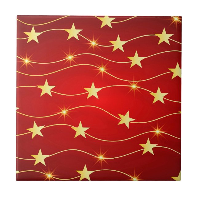 Azulejo Patrón rojo de rubí adorado por estrella (Frente)