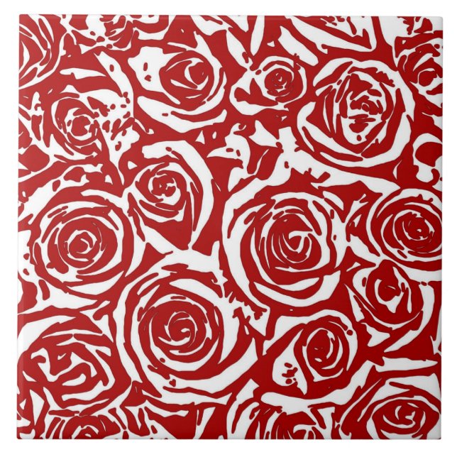 Azulejo Patrón Rosa abstracto moderno, rojo oscuro y C bla (Frente)