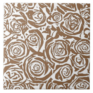 Azulejo Patrón Rosa abstracto moderno, Taupe Tan y Blanco