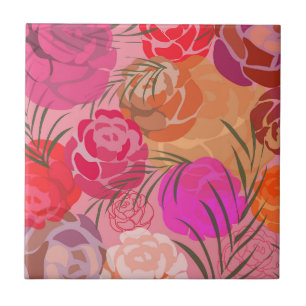 Azulejo Patrón rosa con flores y plantas