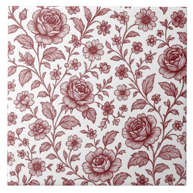 Azulejo Patrón Rosa de color rojo oscuro (Frente)