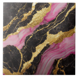Azulejo Patrón rosa de mármol negro con oro