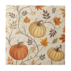 Azulejo Patrón rústico de calabaza y follaje de otoño