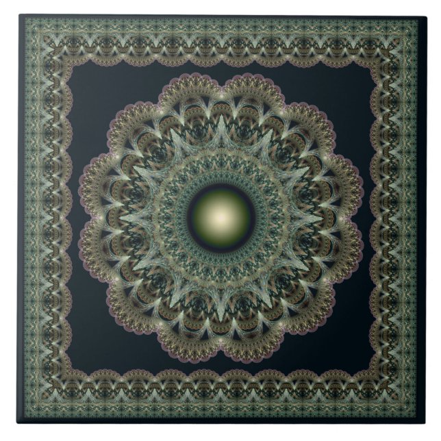 Azulejo Patrón sagrado de hadas fractales enmarcado (Frente)