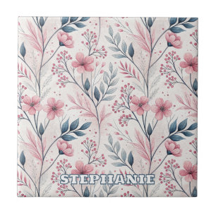 Azulejo Patrón Sakura de flores de cerezo rosa en blanco (