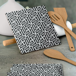 Azulejo Patrón Sayagata, japonés, negro y blanco