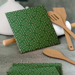 Azulejo Patrón Sayagata, japonés, verde y oro