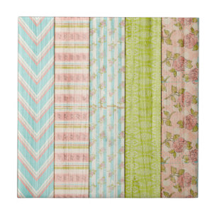 Azulejo Patrón Shabby Rosa Pastel en cabaña de madera rúst