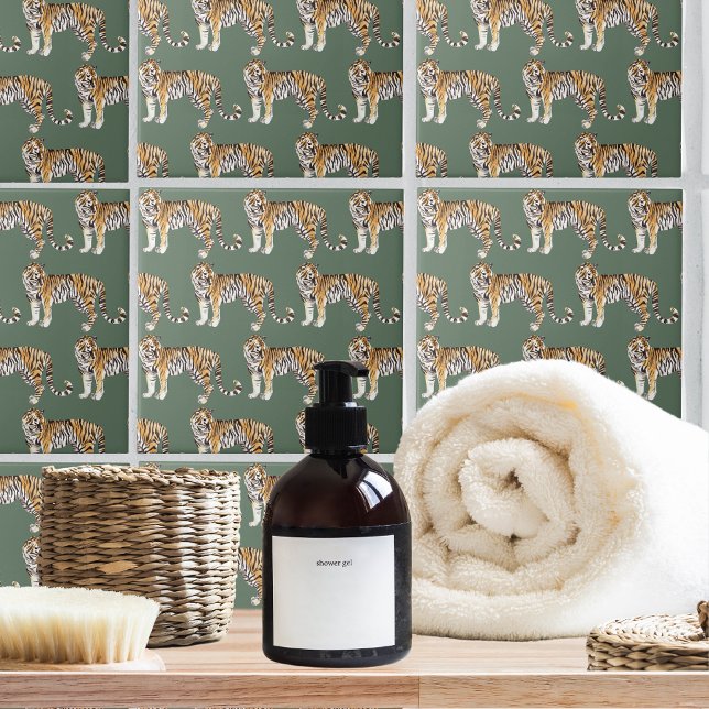 Azulejo Patrón silvestre de los tigres de acuarela tropica (Subido por el creador)