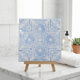 Azulejo Patrón simétrico azul blanco con aspecto de mármol