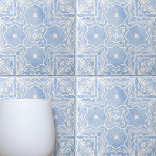 Azulejo Patrón simétrico azul blanco con aspecto de mármol