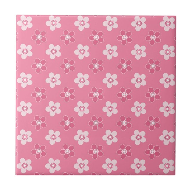 Azulejo patrón simple floral sólido rosa retro pequeño flu (Frente)