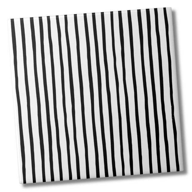Azulejo Patrón simple Rayos blancos negros (Simple Pattern Black White Stripes Ceramic Tile)