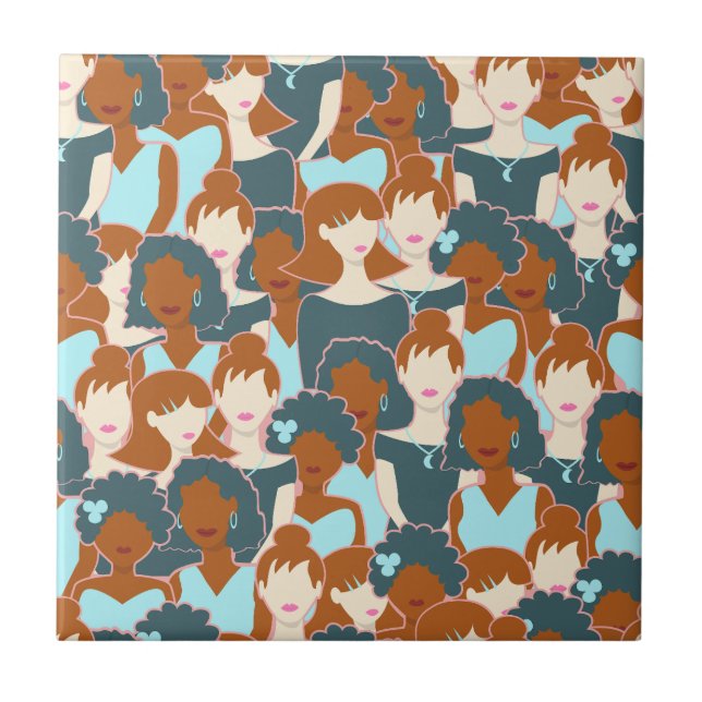 Azulejo Patrón sin fisuras con chicas negros y chicas blan (Frente)