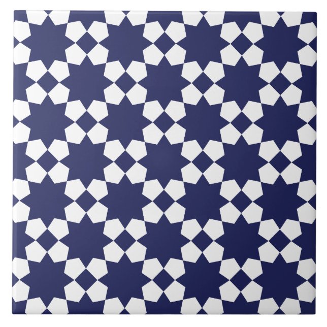 Azulejo Patrón sin fisuras de vector azul y blanco (Frente)