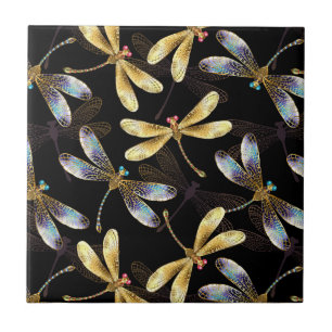 Azulejo Patrón sin foco con Dragonflies dorados