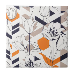 Azulejo Patrón sofisticado de tulipanes geométricos en ton