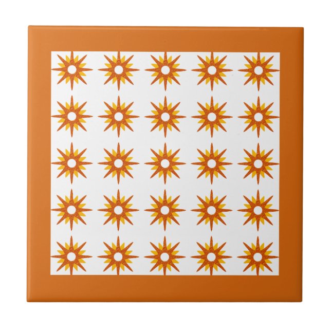 Azulejo Patrón Starburst de Naranja Moderno de Mediados de (Frente)