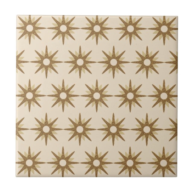 Azulejo Patrón Starburst Gold de Mediados del Siglo (Frente)