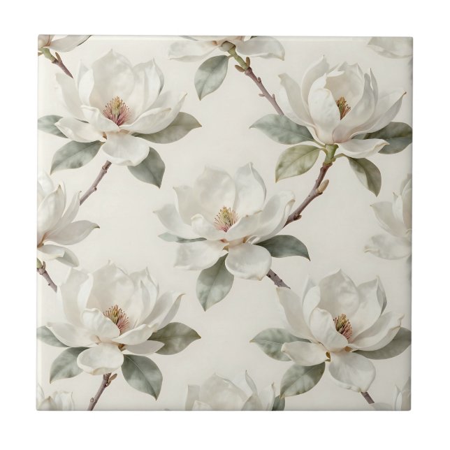 Azulejo Patrón suave neutro de flor de magnolia (Frente)