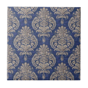 Azulejo patrón textil azul y blanco ornamentado