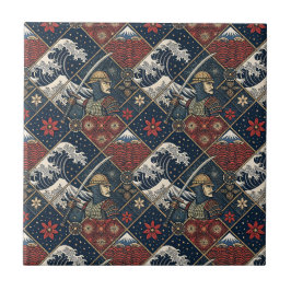 Azulejo Patrón tradicional japonés de Samurái y Gran Ola