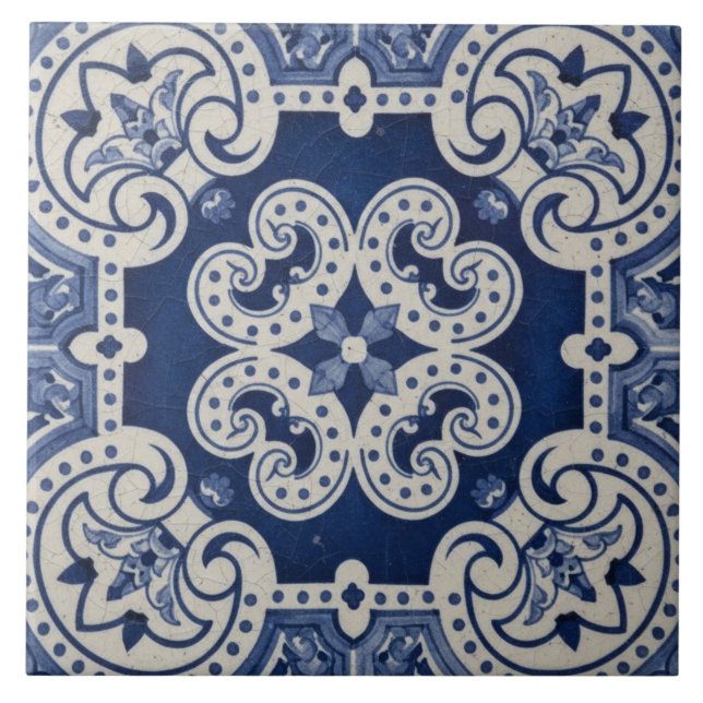 Azulejo Patrón Tradicional Marroquí Portugués Blanco Azul (Frente)