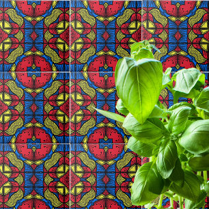 Azulejo Patrón tribal africano amarillo azul rojo