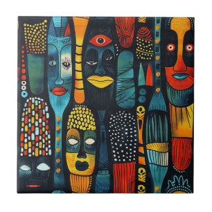 Azulejo Patrón tribal africano con ídolos.