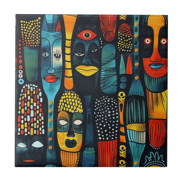 Azulejo Patrón tribal africano con ídolos. (Frente)