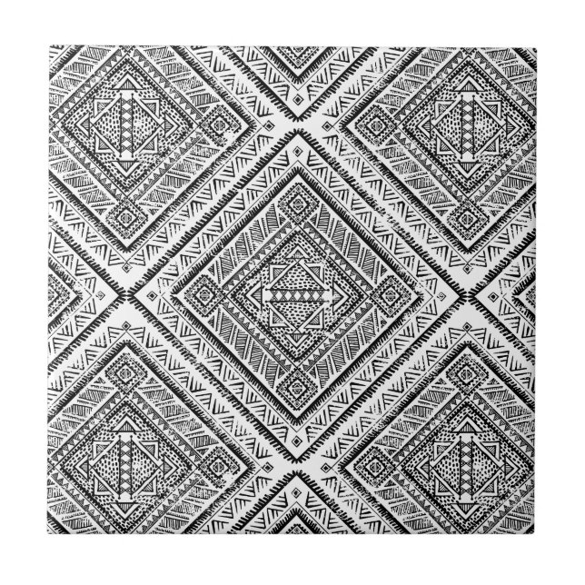 Azulejo Patrón tribal azteca blanco y negro de Guay (Frente)