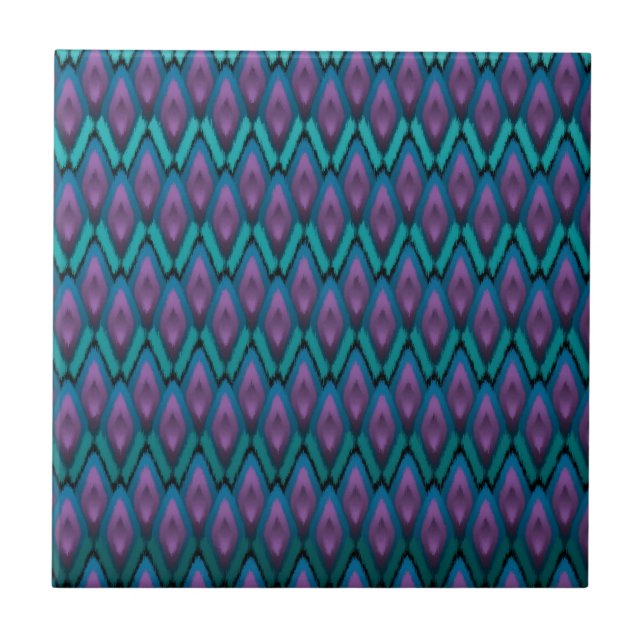 Azulejo Patrón tribal de Ikat Zigzags y diamantes (Frente)