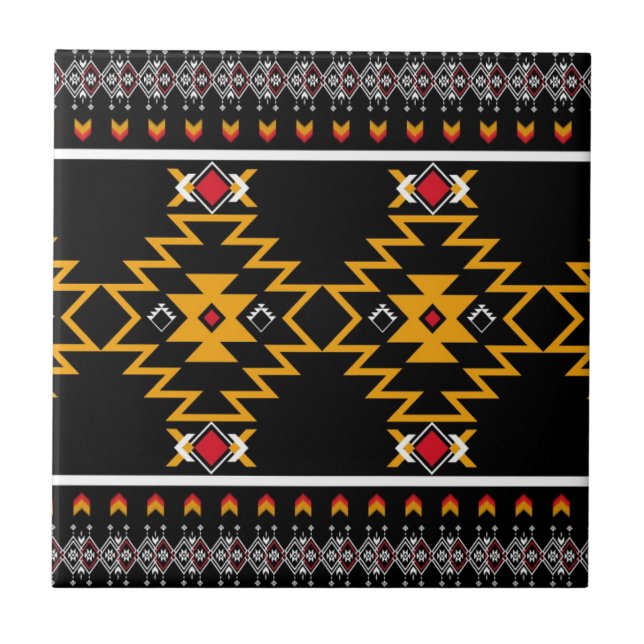 Azulejo Patrón tribal nativo americano de color negro rojo (Frente)