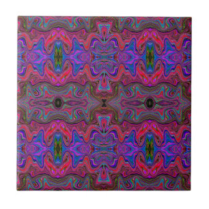 Azulejo Patrón Trippy Azul Ondulado y Rojo Arcoíris