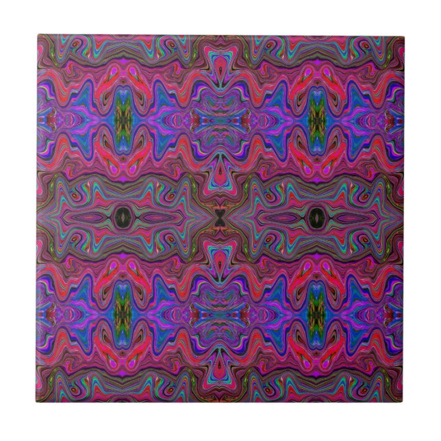 Azulejo Patrón Trippy Azul Ondulado y Rojo Arcoíris (Frente)