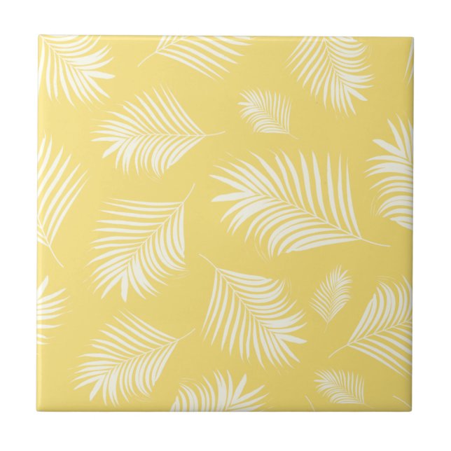 Azulejo Patrón tropical amarillo blanco hoja de palma (Frente)