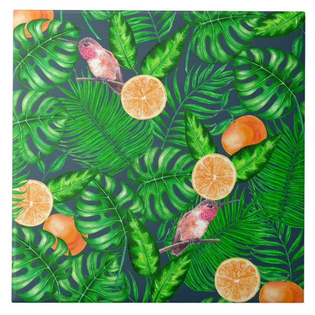 Azulejo Patrón tropical, colibríes (Frente)