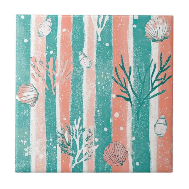 Azulejo Patrón Tropical de Coral Oceánico (Frente)