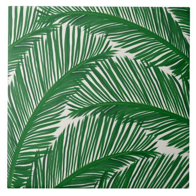 Azulejo Patrón tropical de hojas de palmera verde moderno (Frente)