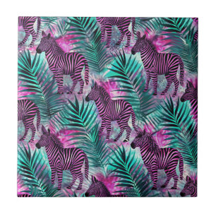 Azulejo Patrón Tropical de Jungla de Cebra Rosa