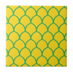 Azulejo Patrón Tropical de Piña en Verde y Amarillo