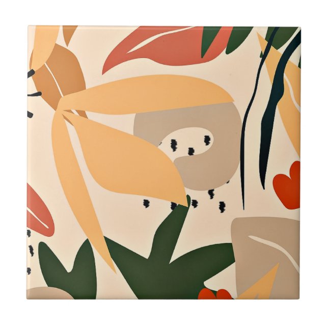 Azulejo Patrón tropical estético beige (Frente)