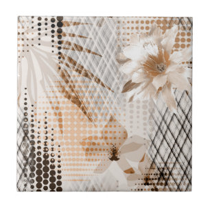 Azulejo Patrón tropical gris y beige.