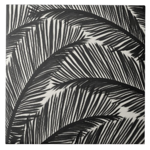 Azulejo Patrón tropical moderno de hojas de palma negras